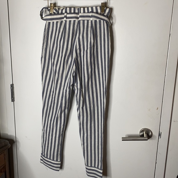 Zara Chambray Striped Paper Bag Waist Pants XS - Picture 5 of 8
